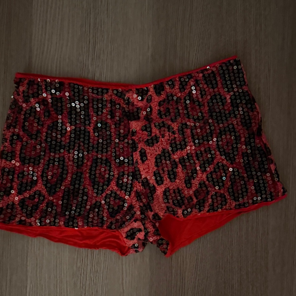 SHEIN Red and Black Sequin Shorts